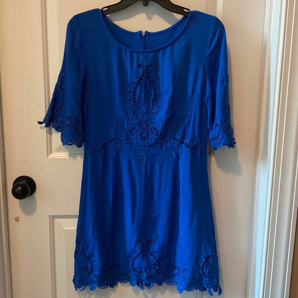 Blue Open Embroidery Dress